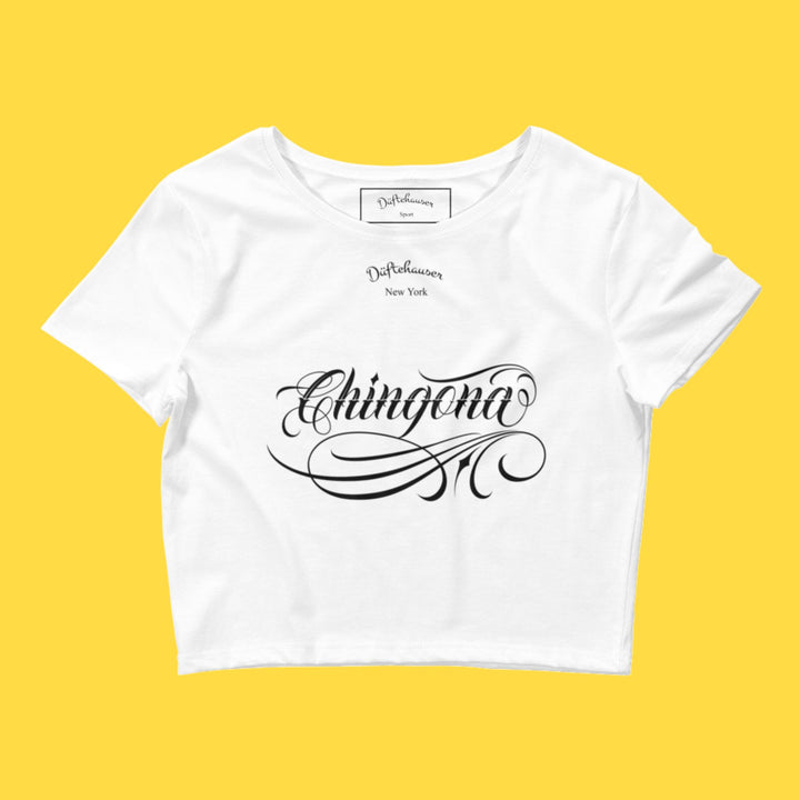 DHW Chingona White Crop Top Tee